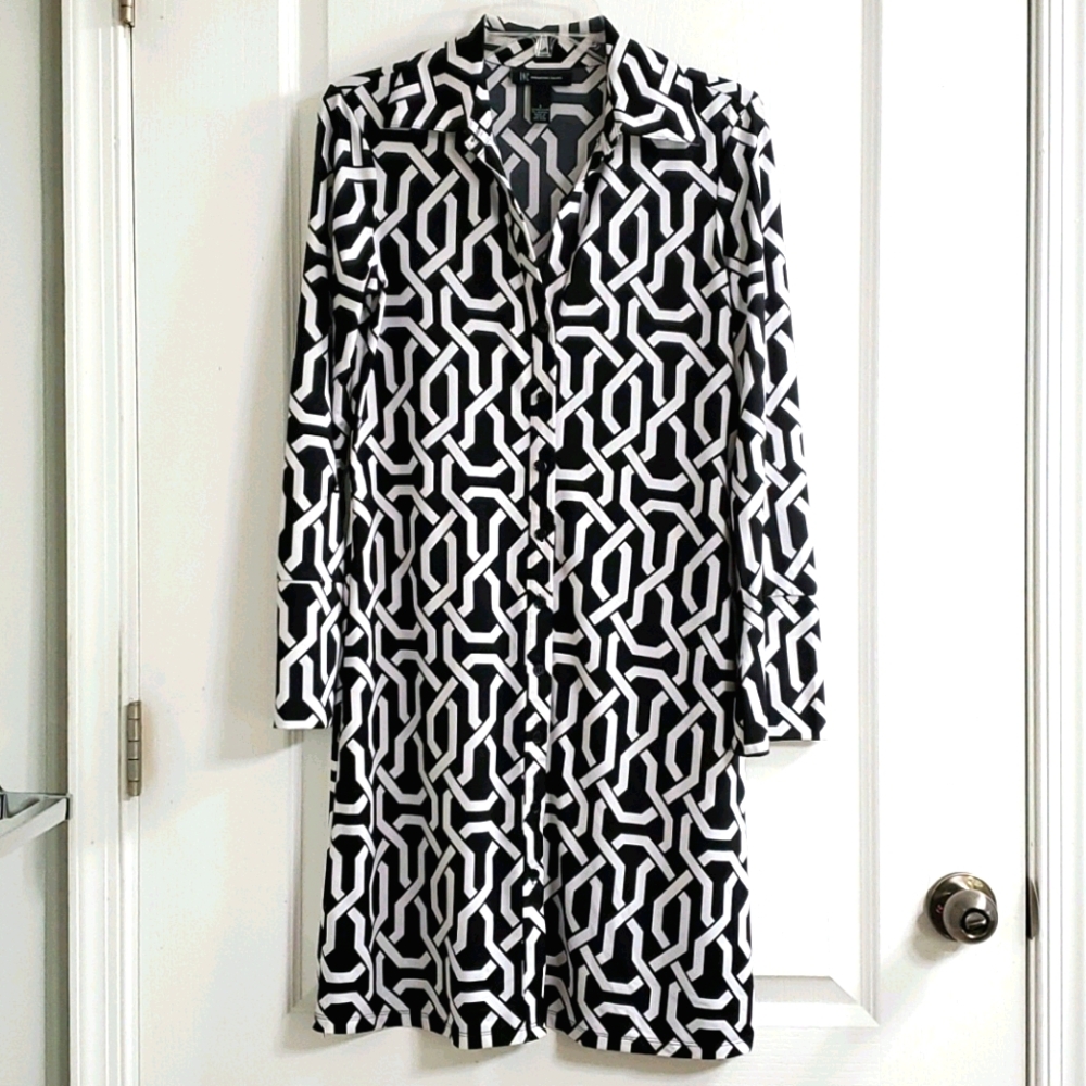 INC Black and White Abstract Midi Dress S NWOT